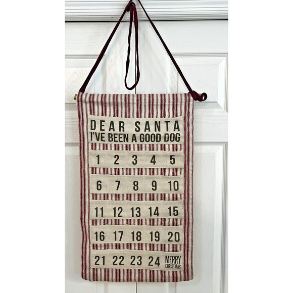 Primitives by Kathy Rustic Fabric Advent Countdown Calendar Dog Christmas Sign - Picture 1 of 5